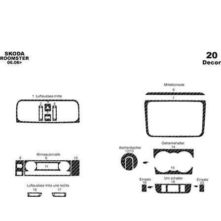 Meriç® Skoda Fabia - Roomster Ön Torpido Kaplama 20 Parça 2006-›