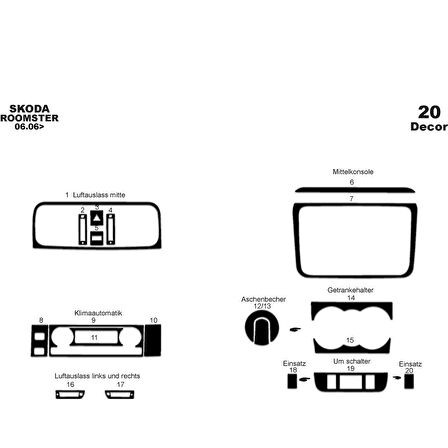 Meriç® Skoda Fabia - Roomster Ön Torpido Kaplama 20 Parça 2006-›