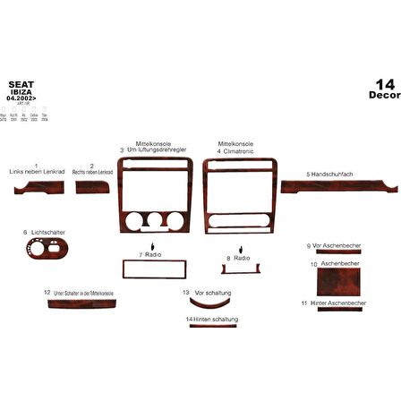 Meriç® Seat Cordoba Ön Torpido Kaplama 14 Parça 2002-2010