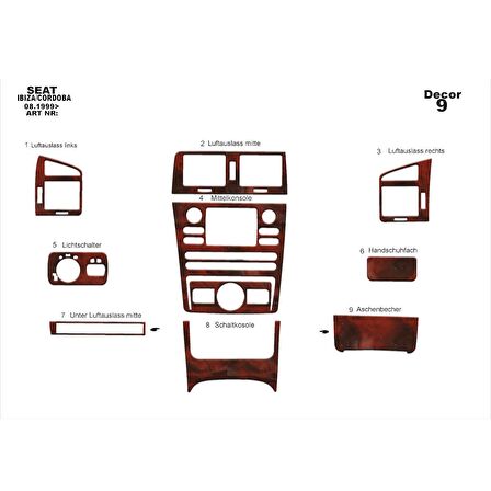 Meriç® Seat Ibiza Ön Torpido Kaplama 9 Parça 1999-2002