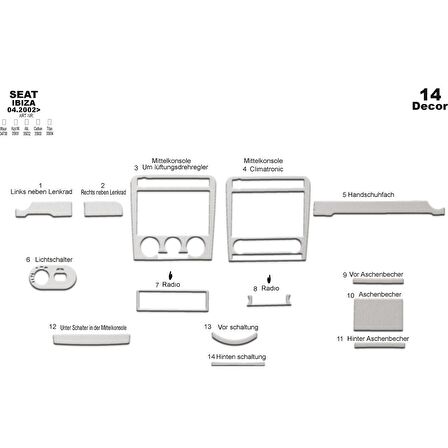 Meriç® Seat Ibiza Ön Torpido Kaplama 14 Parça 2002-2010