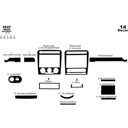 Meriç® Seat Ibiza Ön Torpido Kaplama 14 Parça 2002-2010