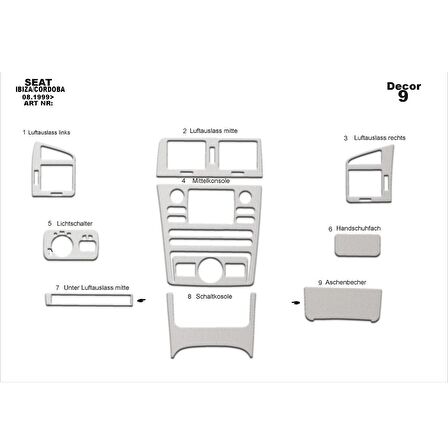 Meriç® Seat Cordoba Ön Torpido Kaplama 9 Parça 1999-2002