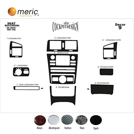 Meriç® Seat Cordoba Ön Torpido Kaplama 9 Parça 1999-2002
