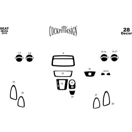 Meriç® Seat Ibiza / Cordoba Ön Torpido Kaplama 28 Parça 2010-›