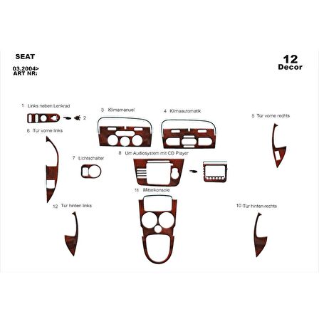 Meriç® Seat Altea / Toledo Ön Torpido Kaplama 12 Parça 2004-2008