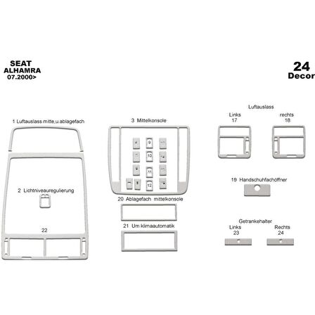 Meriç® Seat Alhambra Ön Torpido Kaplama 24 Parça 2000-›