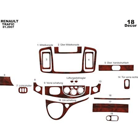 Meriç® Renault Trafic Torpido Kaplama 18 Parça 2007-2010