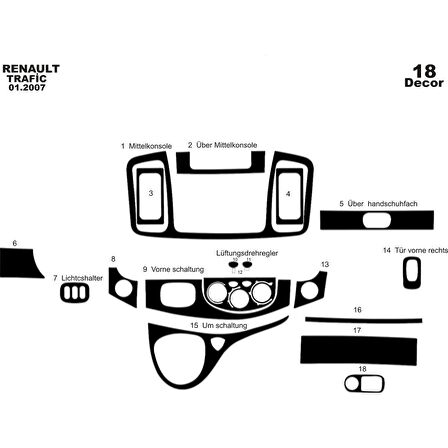Meriç® Renault Trafic Torpido Kaplama 18 Parça 2007-2010