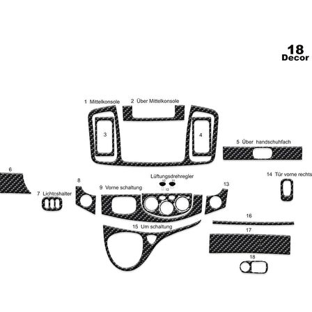 Meriç® Opel Vivaro Torpido Kaplama 18 Parça 2007-2011