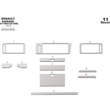 Meriç® Renault Safrane Ön Torpido Kaplama 11 Parça 1993-1996