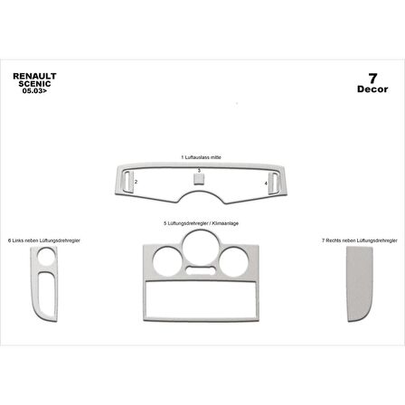 Meriç® Renault Scenic Ön Torpido Kaplama 7 Parça 2003-2010