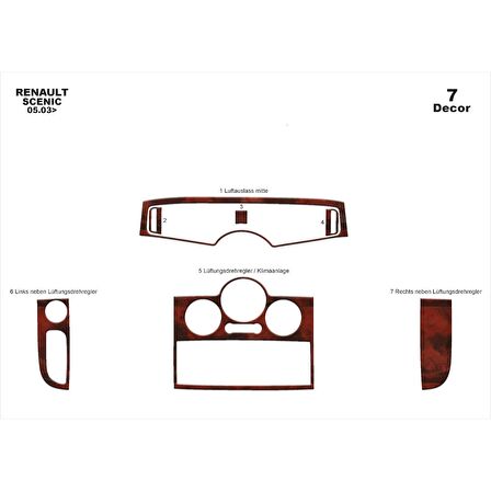 Meriç® Renault Scenic Ön Torpido Kaplama 7 Parça 2003-2010