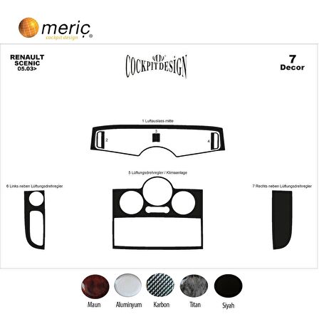 Meriç® Renault Scenic Ön Torpido Kaplama 7 Parça 2003-2010
