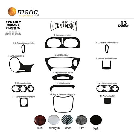 Meriç® Renault Megane Ön Torpido Kaplama 13 Parça 1996-1999