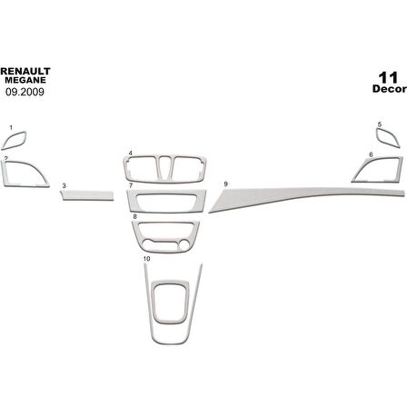 Meriç® Renault Megane 3 Ön Torpido Kaplama 11 Parça 2009-2016