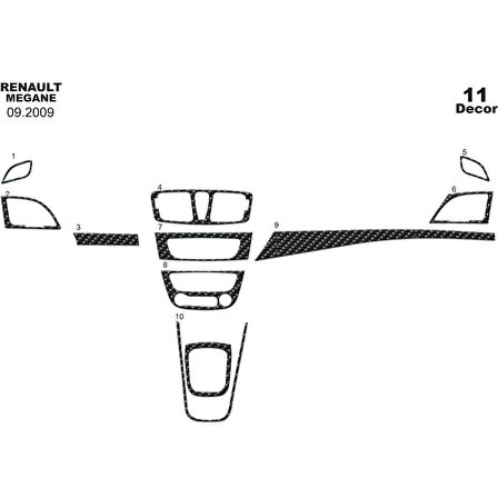 Meriç® Renault Megane 3 Ön Torpido Kaplama 11 Parça 2009-2016