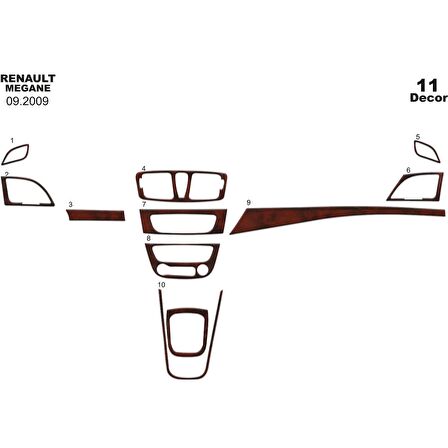 Meriç® Renault Megane 3 Ön Torpido Kaplama 11 Parça 2009-2016