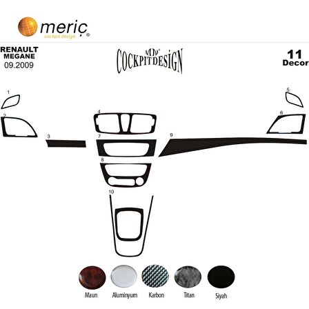 Meriç® Renault Megane 3 Ön Torpido Kaplama 11 Parça 2009-2016