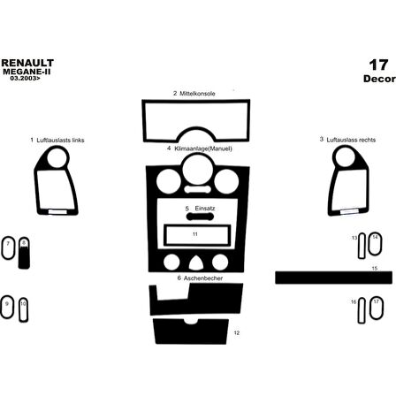 Meriç® Renault Megane 2 Ön Torpido Kaplama 17 Prç (Analog Klima) 03-09