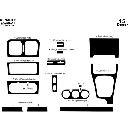 Meriç® Renault Laguna Ön Torpido Kaplama 15 Parça 1998-2001