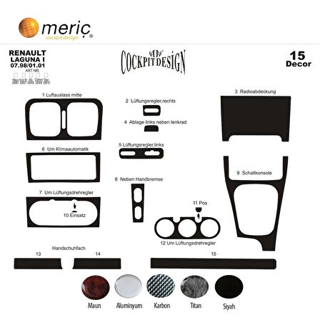 Meriç® Renault Laguna Ön Torpido Kaplama 15 Parça 1998-2001