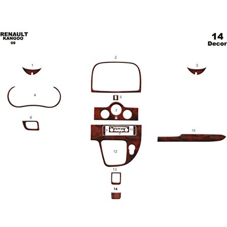 Meriç® Renault Kangoo Ön Torpido Kaplama Dijital 14 Parça 2009-2016