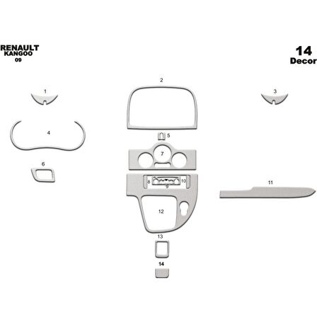 Meriç® Renault Kangoo Ön Torpido Kaplama Analog 14 Parça 2009-2016