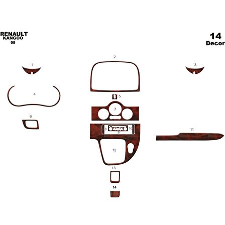 Meriç® Renault Kangoo Ön Torpido Kaplama Analog 14 Parça 2009-2016