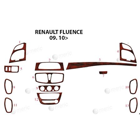 Meriç® Renault Fluence Ön Torpido Kaplama 13 Parça 2010-›