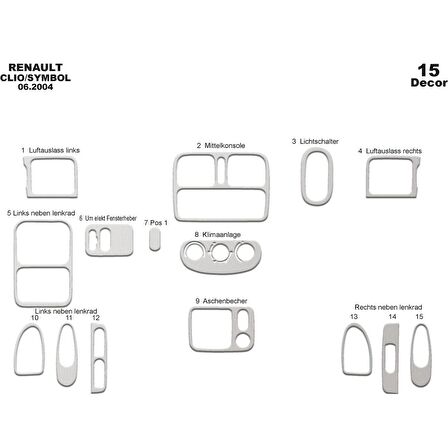 Meriç® Renault Clio Symbol Ön Torpido Kaplama 15 Parça 2004-2008