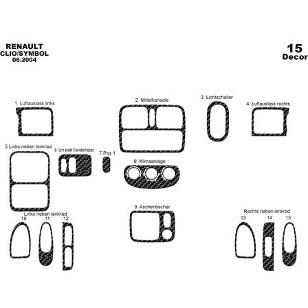 Meriç® Renault Clio Symbol Ön Torpido Kaplama 15 Parça 2004-2008