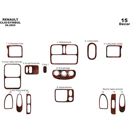 Meriç® Renault Clio Symbol Ön Torpido Kaplama 15 Parça 2004-2008