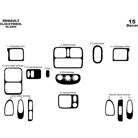 Meriç® Renault Clio Symbol Ön Torpido Kaplama 15 Parça 2004-2008