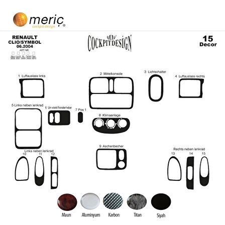 Meriç® Renault Clio Symbol Ön Torpido Kaplama 15 Parça 2004-2008