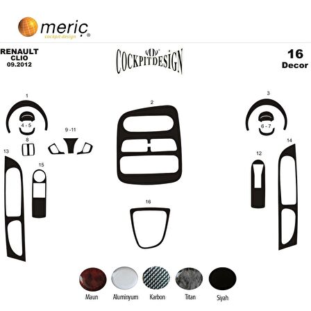 Meriç® Renault Clio 4 Ön Torpido Kaplama 16 Parça 2012-2019