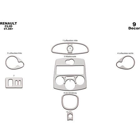 Meriç® Renault Clio 3 Ön Torpido Kaplama 9 Parça 2005-2012
