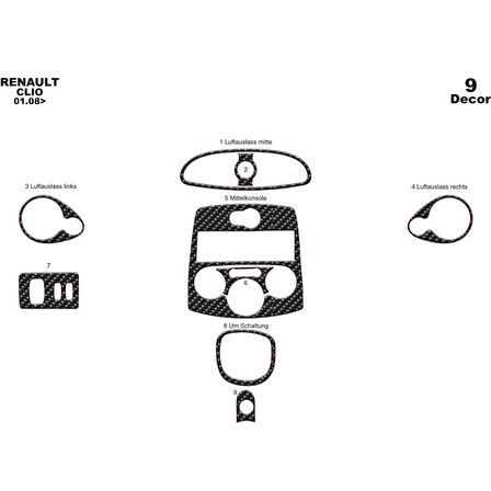 Meriç® Renault Clio 3 Ön Torpido Kaplama 9 Parça 2005-2012