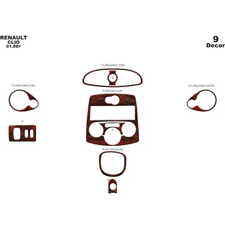 Meriç® Renault Clio 3 Ön Torpido Kaplama 9 Parça 2005-2012