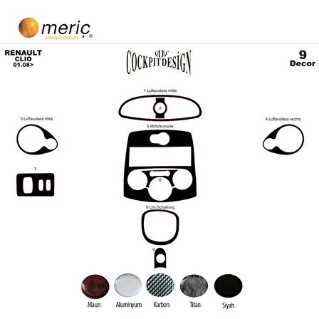 Meriç® Renault Clio 3 Ön Torpido Kaplama 9 Parça 2005-2012