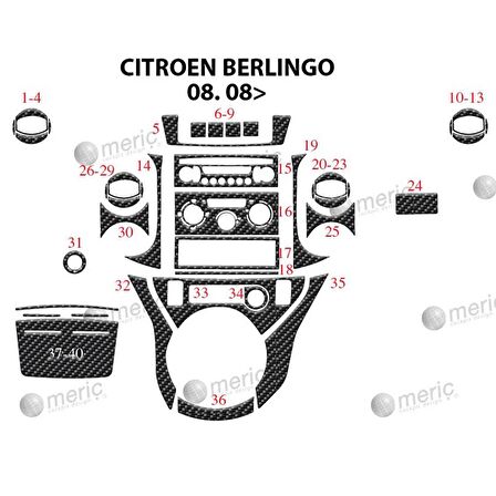 Meriç® Citoren Berlingo Ön Torpido Kaplama 40 Parça 2008-2018