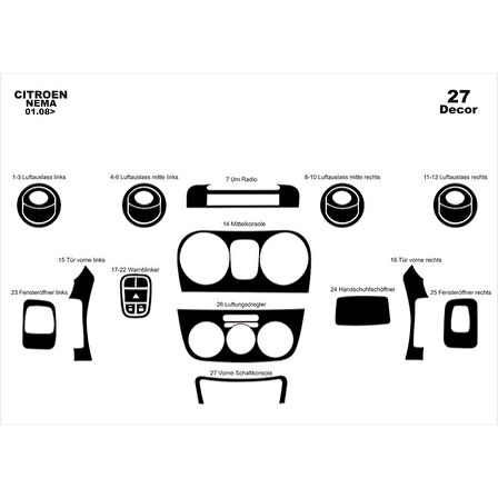 Meriç® Peugeot Bipper Ön Torpido Kaplama 27 Parça 2008-›