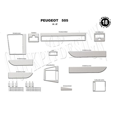 Meriç® Peugeot 505 Ön Torpido Kaplama 18 Parça 1981-1987