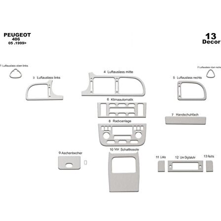 Meriç® Peugeot 406 Ön Torpido Kaplama 13 Parça 1999-2005