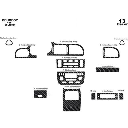 Meriç® Peugeot 406 Ön Torpido Kaplama 13 Parça 1999-2005