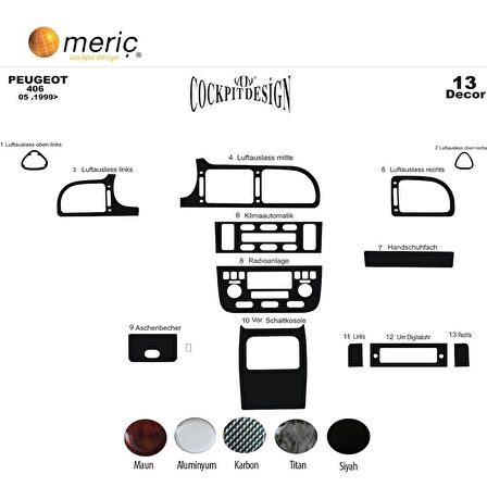 Meriç® Peugeot 406 Ön Torpido Kaplama 13 Parça 1999-2005