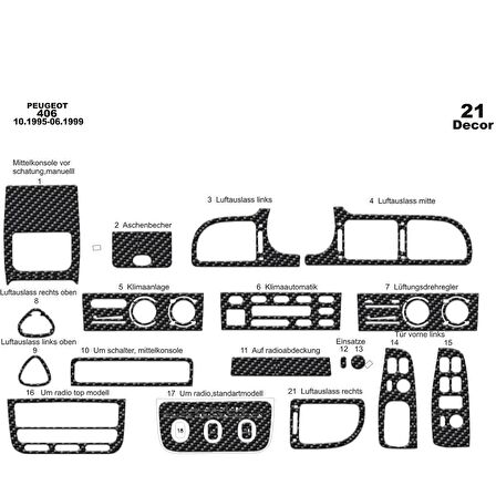 Meriç® Peugeot 406 Ön Torpido Kaplama 21 Parça 1995-1999