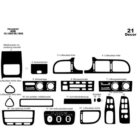 Meriç® Peugeot 406 Ön Torpido Kaplama 21 Parça 1995-1999