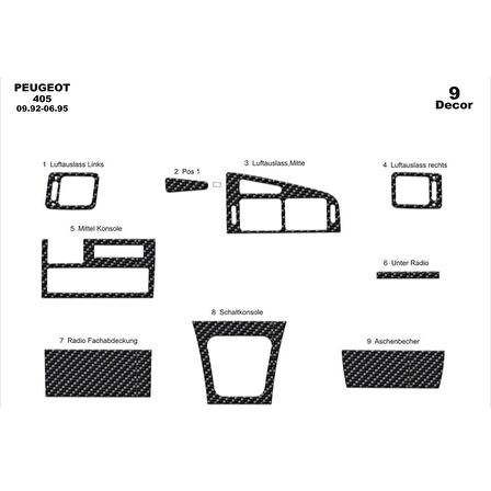 Meriç® Peugeot 405 Ön Torpido Kaplama 9 Parça 1992-1995