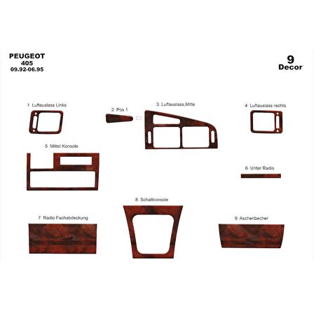 Meriç® Peugeot 405 Ön Torpido Kaplama 9 Parça 1992-1995